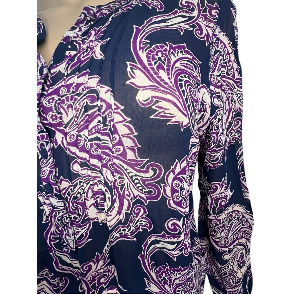 Lucky Brand Sheer Lightweight Long Sleeve Paisley Patterned Blouse - Picture 3 of 5